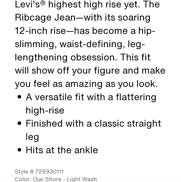 Levi's Ribcage Straight Ankle W29 L27 - Picture 4 of 7